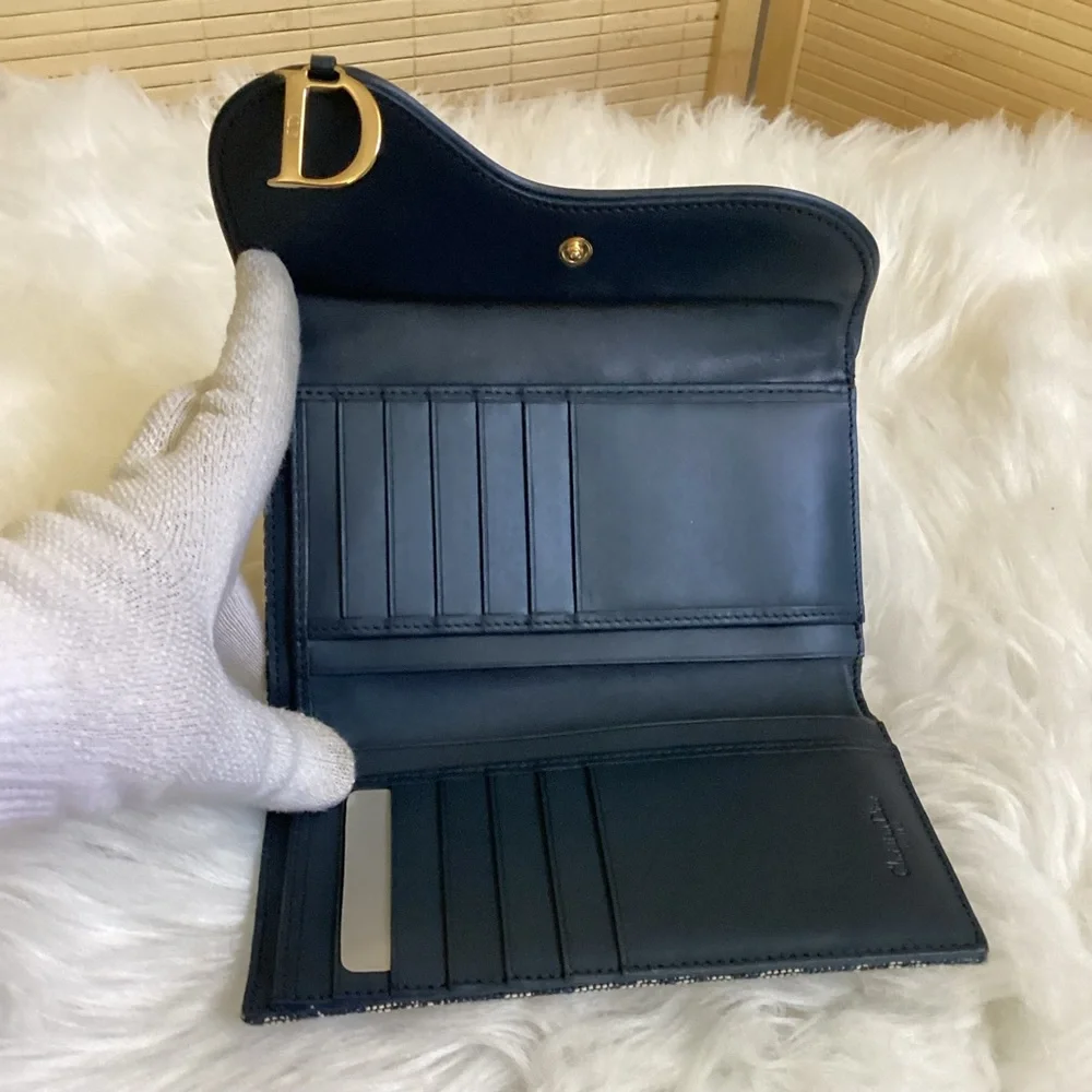 CHRISTIAN DIOR Monogram Saddle Wallet Navy